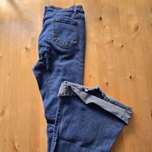 Womens Distressed bell bottom flare leg blue jeans Sz Large